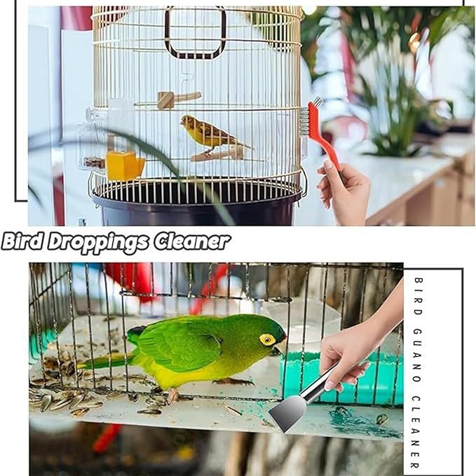 Bird Cage Cleaning Brush - Portable Poop Remover and Scraper Tool, Handy Litter Brush | Aviary Accessories for Hummingbird Parakeet Conure, Birdbath Cleaner for Garden Patio Aviary Care