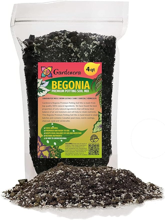 Gardenera Premium Begonia Plant Potting Mix - Elevate Your Space with Enchanting Flower Displays and Distinctive Beauty - 4 Quart