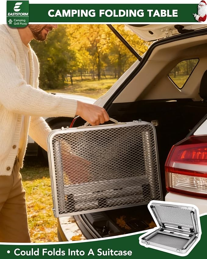 Small 2ft Folding Table with Carry Handle, Adjustable Height 10.6" or 22", Silver Metal Mesh, Portable & Compact Indoor/Apartment/Card/Side/Grill Table, 23.6"Lx15.8"W, Lightweight 4 lb, 66 lb Capacity