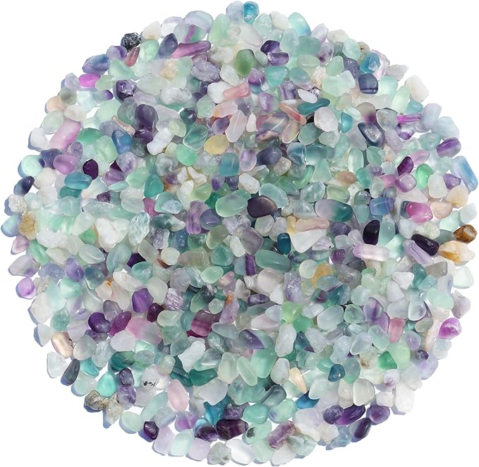 Crystal Pebbles – 0.9LB Natural Fluorite Crystal Bulk, Decorative Tumbled Gemstones Sea Glass Rock for Fish Tank Gravel, Vase Filler, DIY Crafts, Plant Pots & Home Decor