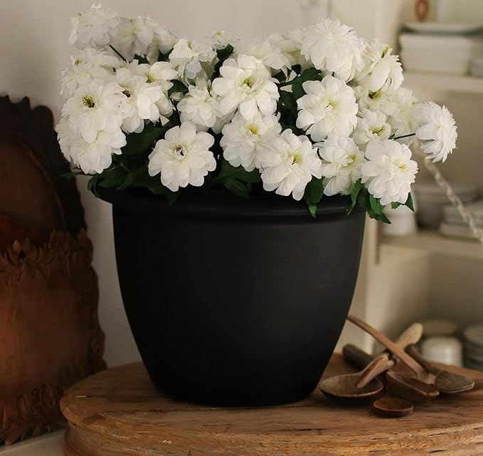 The HC Companies Sevilla Flower Planters - Outdoor & Indoor Planter - Round Self Watering Plant Pots for Herbs & More (12”, Black, Pack of 1)