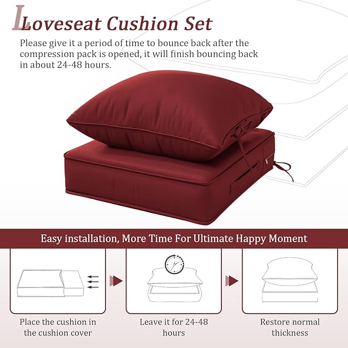 Outdoor Patio Chair Cushions Set 22 L X 24 W X 4 H Waterproof & Fade Resistant Deep Seat and Back Cushions with Removable Covers Outdoor Seat Cushion Set for Chairs and Sofas