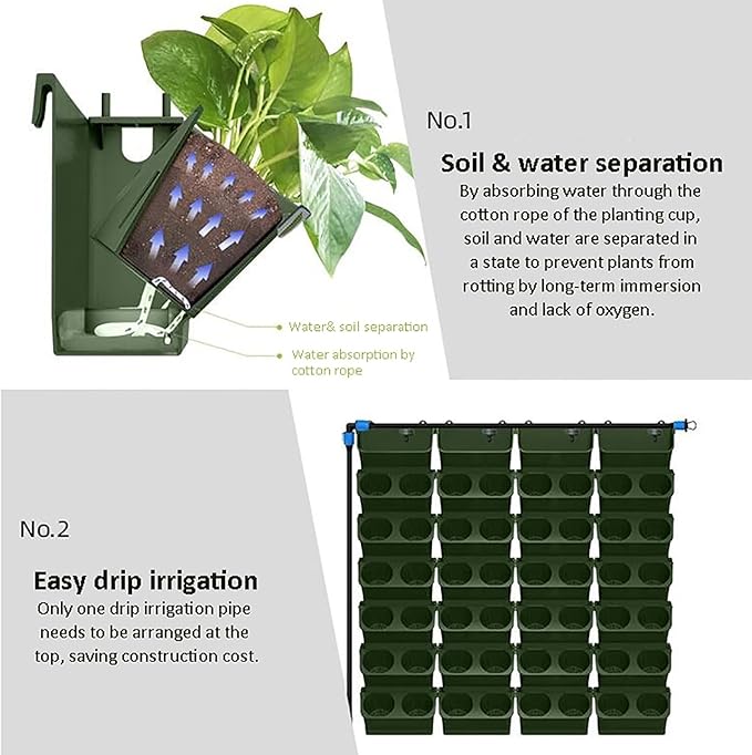 Vertical Wall Planter,Stacking Planters for Outdoor Plants,Garden Self Watering Wall-Mounted Planter,Indoor Outdoor Living Wall Planter Hanging Planter,Plant Flower Pot Holder Green Herb Wall Decor