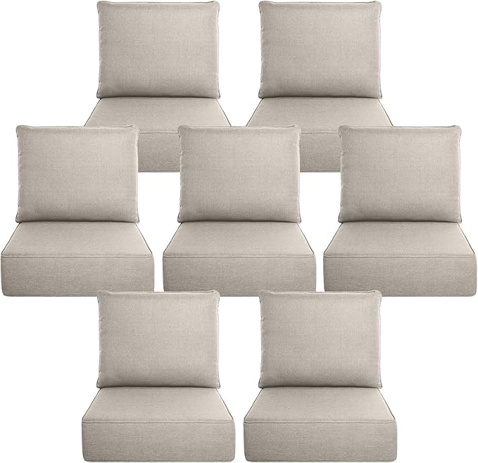Belord Luxury 6" Thick Outdoor Cushion 7 Set - 24 x24 Inch 28D Sponge Filling Fade-Resistant Chair Cushion, Spill Proof Removable Patio Furniture Replacement Cushion for Sofa Bench Swing - Beige
