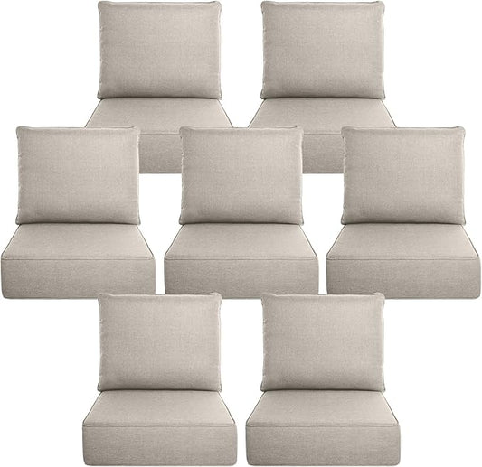 Belord Luxury 6" Thick Outdoor Cushion 7 Set - 22 x24 Inch 28D Sponge Filling Fade-Resistant Chair Cushion, Spill Proof Removable Patio Furniture Replacement Cushion for Sofa Bench Swing - Beige