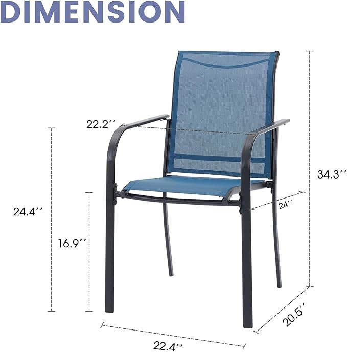 VICLLAX Patio Stackable Dining Chairs Set for 4, Outdoor Sling Chairs with Metal Frame for Front Porch Balcony Backyard Garden and Deck, Dark Blue