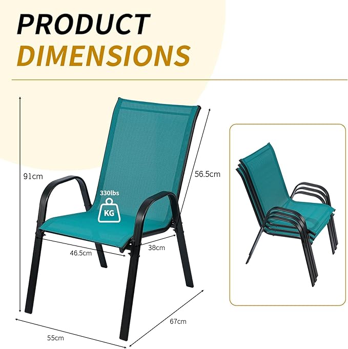 Stackable Outdoor Patio Dining Chairs with Backrest/Armrests for Lawn Garden Balcony Deck Camping-Set of 2 Or 4 (2, Turquoise)