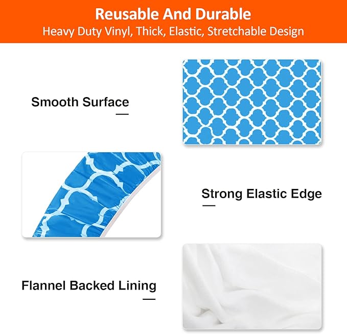 KENOBEE 6ft Picnic Table and Bench Cover, Camping Essentials RV Gear, 72 in Waterproof Windproof Outdoor Elastic All Around Tablecloth, Fitted Rectangle Tables and Seats, Blue-White Moroccan