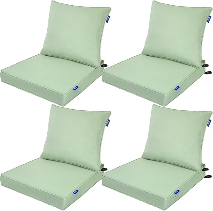 Deep Seat Cushions, Outdoor Cushions, Patio Furniture Cushions, Deep Seat & Back Cushion Patio Cushions for Backyard Couch Sofa Fade Resistant (22x24x4 inches 4 Sets, Light Green)
