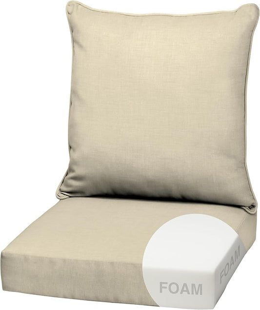 Arden Outdoor Foam Deep Seat Cushion Set, 22 in x 24 in, Weather-Proof, Rain-Proof, Fade Resistant Patio Cushion, Bottom and Back Cushion for Chair, Sofa, and Couch Tan Leala