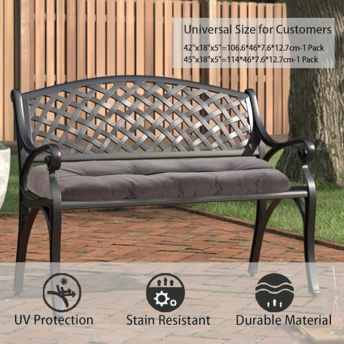 FUNHOME Outdoor Bench Cushion 45 x18 inch with Non-Slip Grips,Water Resistant Porch Swing Cushion,Bench Pillow Pads,Tufted Cushions for Patio Garden Furniture,45" Seat Cushions(Granny Gray)