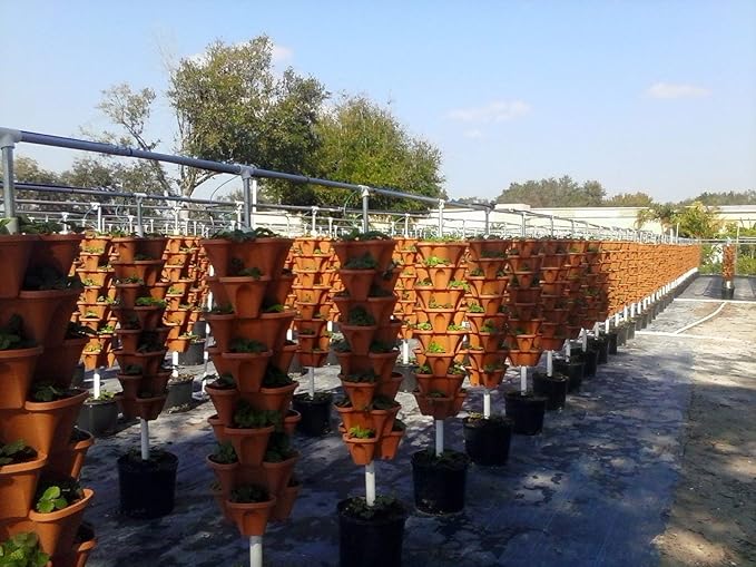 Mr. Stacky 18 inch Large Stackable Planters (Terra-Cotta) Out Door Garden. Vertical Planter. Made USA. Easy to Set up Save a Space. Save a Water.
