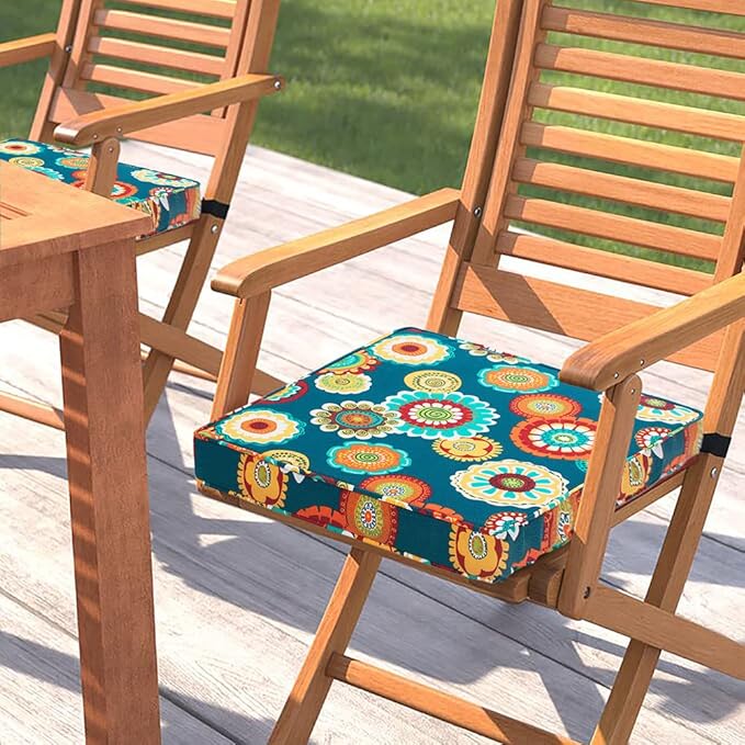 Magpie Fabrics Indoor Outdoor Waterproof Square Chair Cushion, 18" x 18" x 2.5", 2 Pack, Water Resistant Seat Cushions, for Patio Garden Office, Floral Green