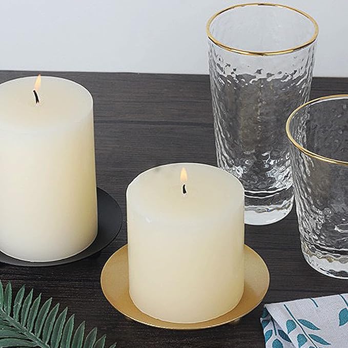 Candle Holder Decorative Iron Plate,Candle Stand for LED & Wax Candles,Spa,Bathroom,Weddings,4.33x0.78inch,Set of 2 (Gold)
