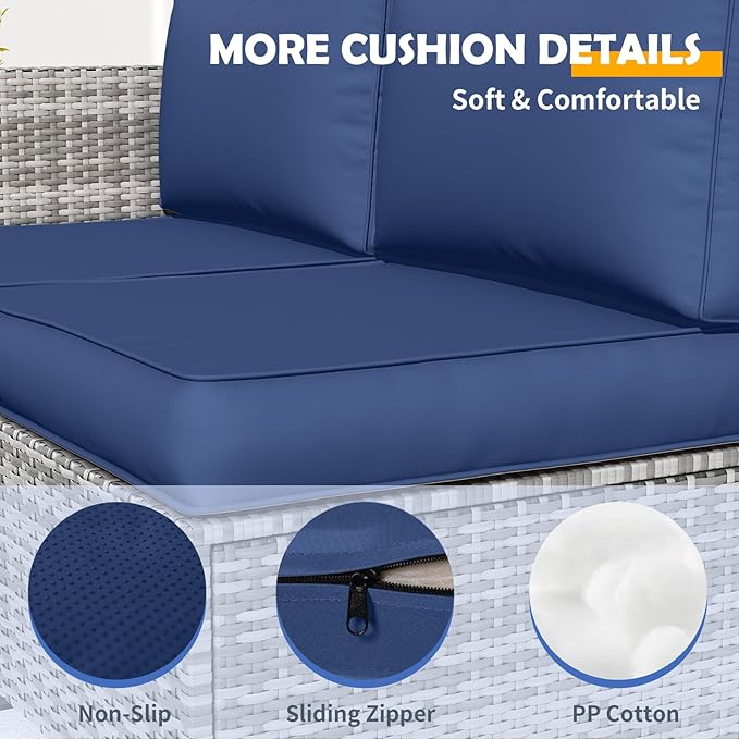 Amopatio Outdoor Sofa Replacement Cushion Set, Waterproof Seat and Back Cushions for Patio Furniture, UV-Resistant and Extra-Thick Cushions, Machine-Washable Covers (Navy)