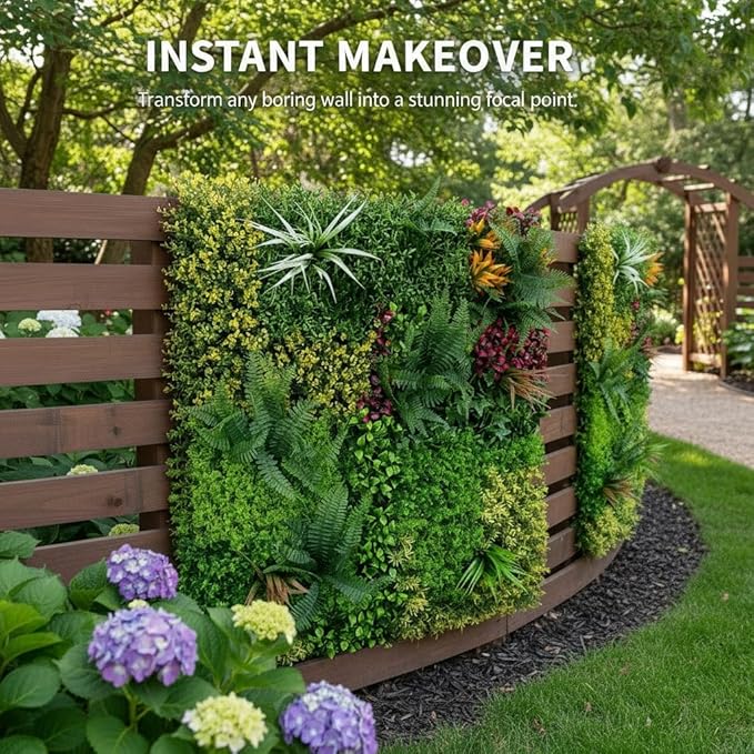Artificial Grass Wall Backdrop Panels, 40"x40" UV-Anti Greenery Backdrop Wall, Faux Boxwood Panels for Patio, Garden, Backyard Indoor Outdoor Green Wall Decor & Privacy Fence Covering