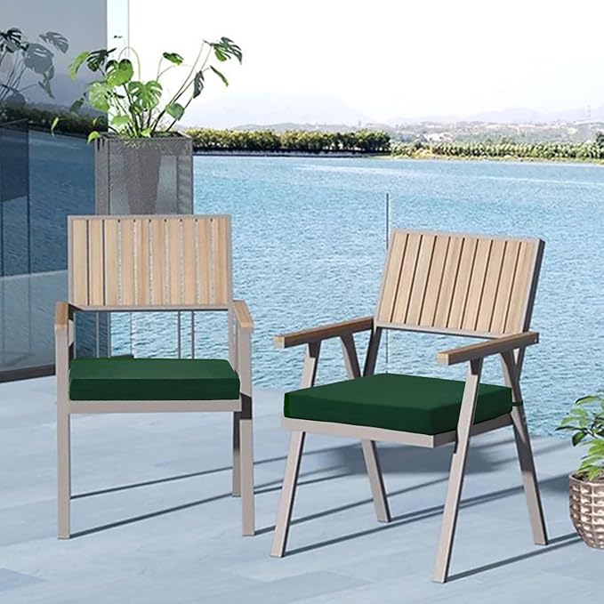 Cozyide Outdoor Chair Cushions, Waterproof Patio Seat Cushions with Adjustable Straps, Square Corner Patio Chair Cushions for Garden, Dark Green, 18.5x16x3 Inch (Pack of 4)