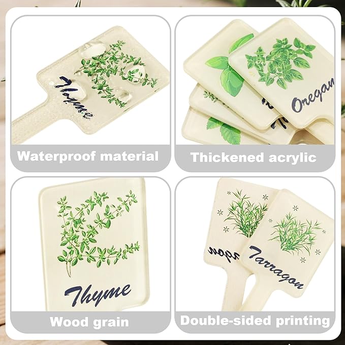 24pcs Herb Markers, Thickened Acrylic Herb Garden Signs Waterproof and Double Sided Printing Plant Labels Name Tags Stakes for Outdoor Garden Farmland Potted Plants Flowers Seedlings and Greenhouse