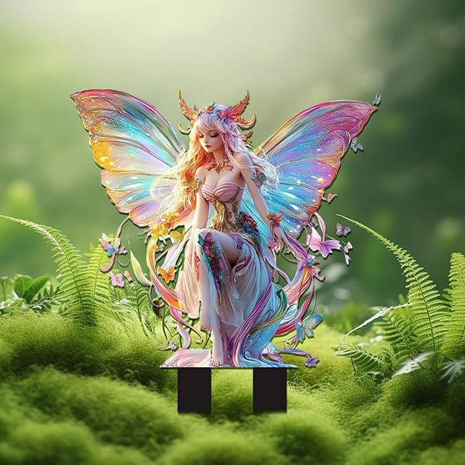 JOYO 11.8''Bohemian Fairy Flower Pot Decoration,2D Acrylic Ground Plug,Fairy Garden Planter Accessories,Fairy Pumpkin Angel Garden Stake for Pot Plants and Garden Yard Lawn Décor (R)