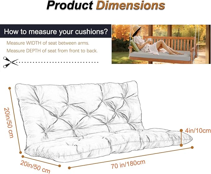 2-3 Seat Swing Replacement Cushion, Outdoor Bench Cushions with Backrest Thicken 4", Patio Furniture Garden Porch Loveseat Glider Pad Anti-Fading Waterproof (Navy Blue, 40x70in)