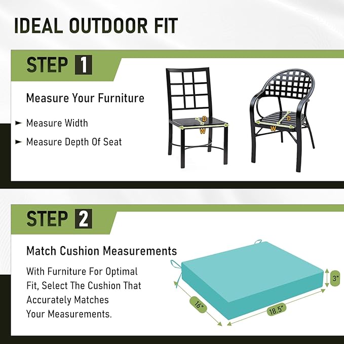 Basic Beyond Outdoor Chair Cushions Set of 6, Square Corner Outdoor Cushions for Patio Furniture, Water Resistant Patio Chair Cushions with 2 Ties, 18.5x16x3, Teal