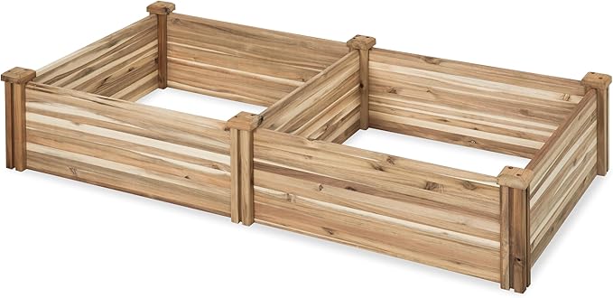 Durable Wooden Planter Box Outdoor – Natural Acacia Wood Raised Bed for Diverse Planting – Elevated Garden Box for Vegetables – Promotes Better Drainage – Sturdy Garden Bed (47x25x10 IN)