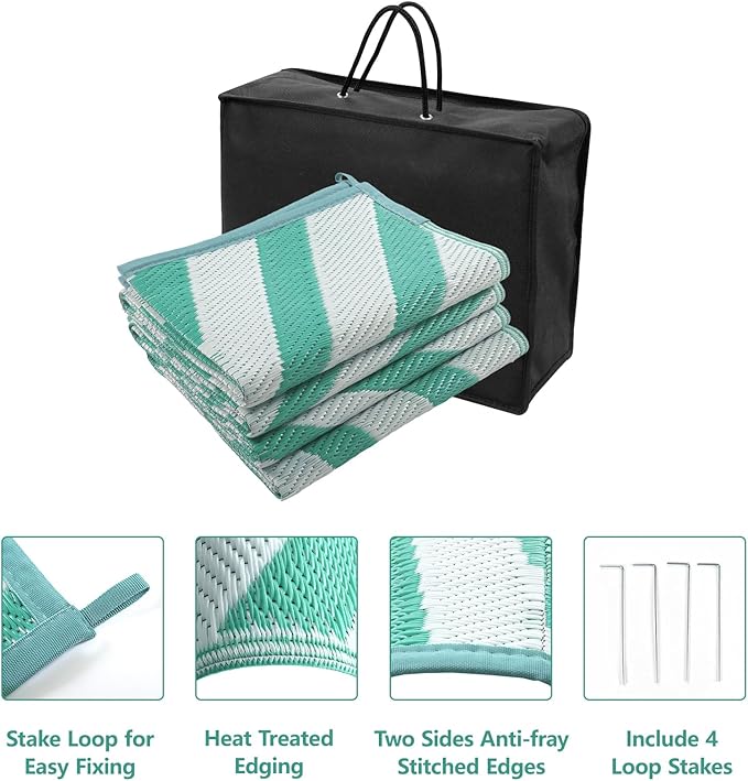 Anidaroel Outdoor Plastic Straw Rug, 6x9ft Waterproof Outdoor Rugs for Patios Clearance, Reversible Camping Rugs for Outside RV, Large Outdoor Area Rug for Backyard, Garden (Green, 6'x9')