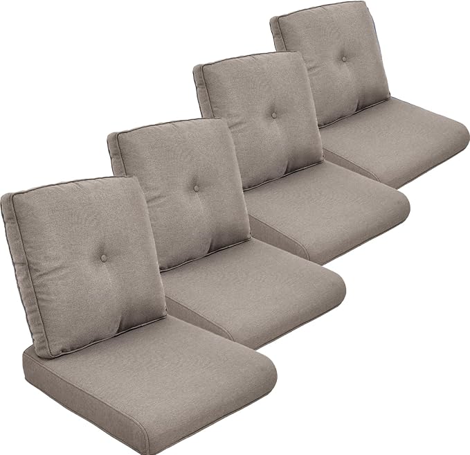 Outdoor Cushion Set of 4, Waterproof Outdoor Seat Cushions 25x22, Patio Chair Cushions for Outdoor Furniture, Couch Cushion Replacement, Include 4 Back & 4 Seat Cushions, Warm Grey