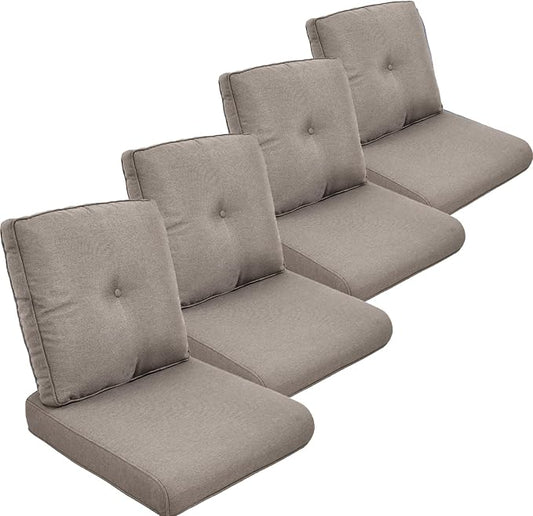 Outdoor Cushion Set of 4, Waterproof Outdoor Seat Cushions 25x22, Patio Chair Cushions for Outdoor Furniture, Couch Cushion Replacement, Include 4 Back & 4 Seat Cushions, Warm Grey