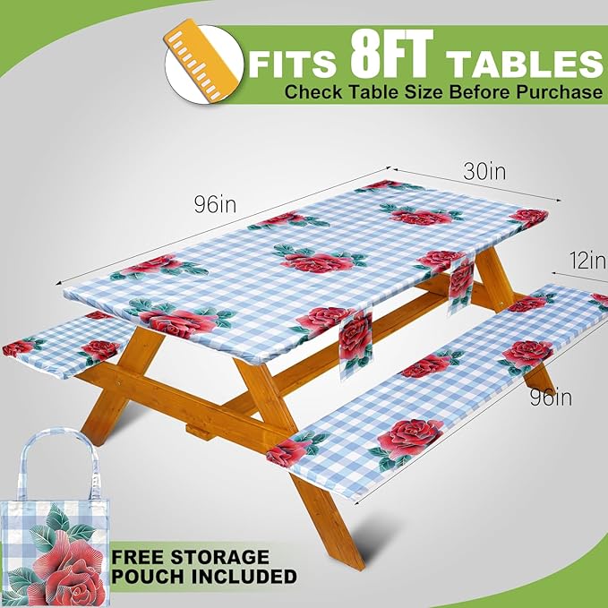 Fitted Picnic Table Cover with Bench Covers Set, Waterproof Lightweight Rectangle 96in Folding Table Cloths Canopy Shade Slipcover Cool Unique Fun Camping Gift for Camper Women Men Family Rv Owners