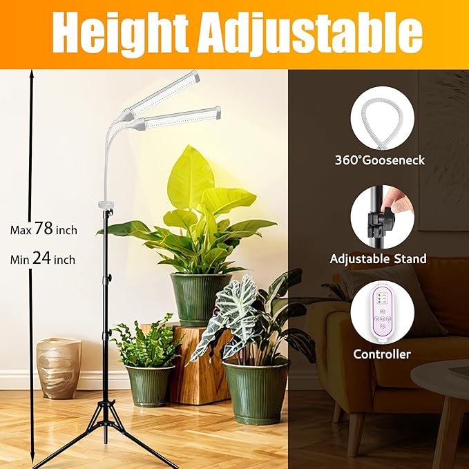 210 LED Grow Lights for Indoor Plants Full Spectrum, LED Plant Light with Stand, Adjustable Height, Plant Grow Lights with Auto 4/8/13/H Timer for Indoor Tall Plants.