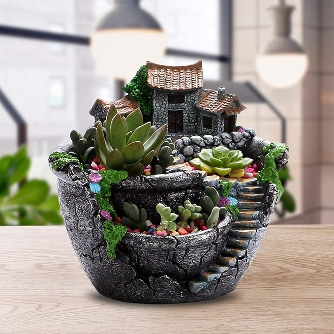 Creative Fairy Garden Flower Pot, Plant Pot, Succulent Plant Flower Pot Rack - Hanging Design Suitable for Home, Office, and Garden Decoration (Silvery)