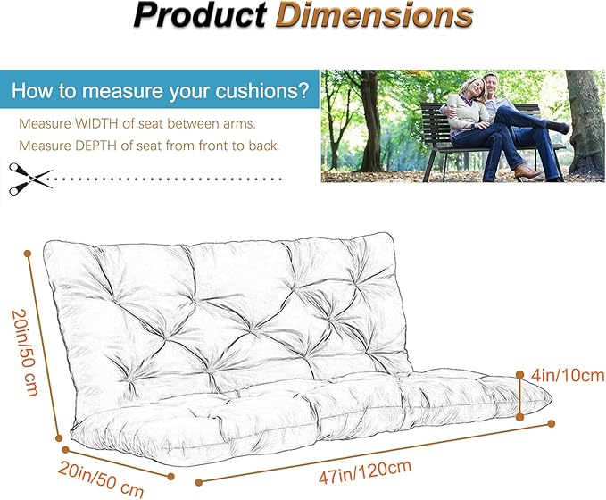 2-3 Seat Swing Replacement Cushion, Outdoor Bench Cushions with Backrest Thicken 4", Patio Furniture Garden Porch Loveseat Glider Pad Anti-Fading Waterproof (Sky Blue, 40x47in)