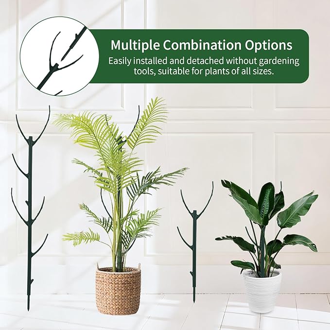 5pcs Adjustable Plant Support Poles, Stackable Plant Stakes with Hook-and-Loop Garden Ties Clips Garden Support Trellis Sticks for Indoor Outdoor Monstera Climbing Vines Flowers Vegetables