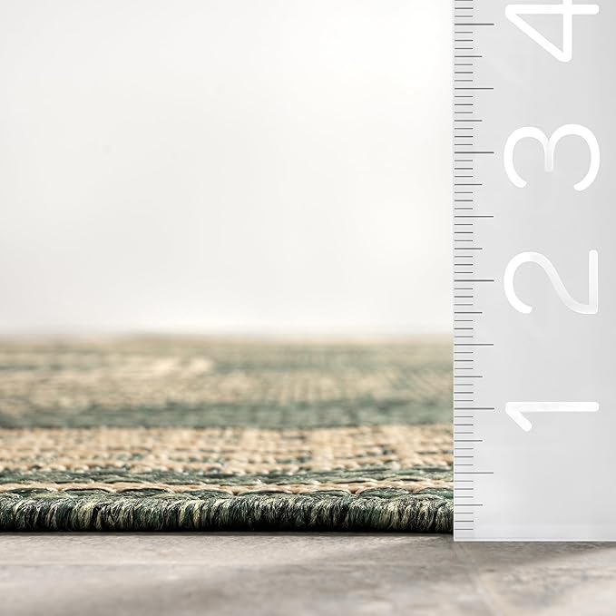 nuLOOM 10' x 14' Outdoor Tribal Geometric Area Rug, Stain Resistant, Weather Resistant, High Traffic, Patio, Balcony, Outside, Ranya Green