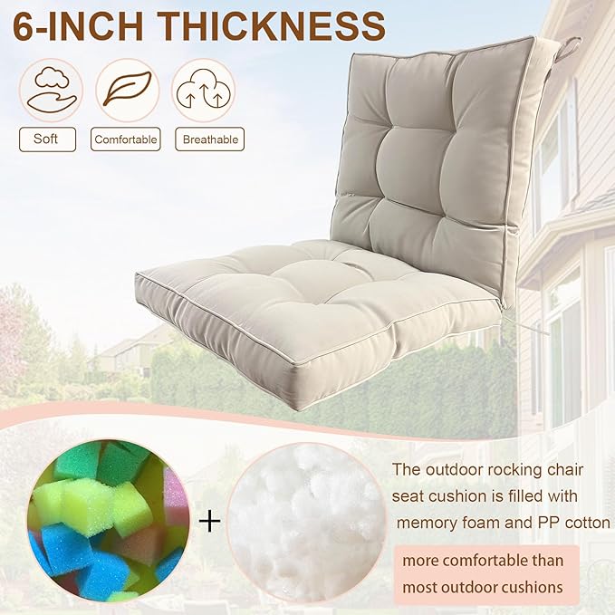 2 Piece Outdoor Patio Chair Cushions, Fade Resistant Outdoor Cushions for Patio Furniture, 6 inch Thickened Rocking Chair Cushions Set (Beige, 24x24x6 inch - 2 Pieces)