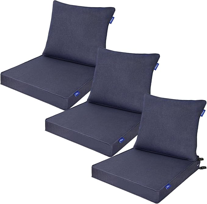 Deep Seat Cushions, Outdoor Cushions, Patio Furniture Cushions, Deep Seat & Back Cushion Patio Cushions for Backyard Couch Sofa Fade Resistant (24x24x4 inches 3 Sets, Blue Grey)