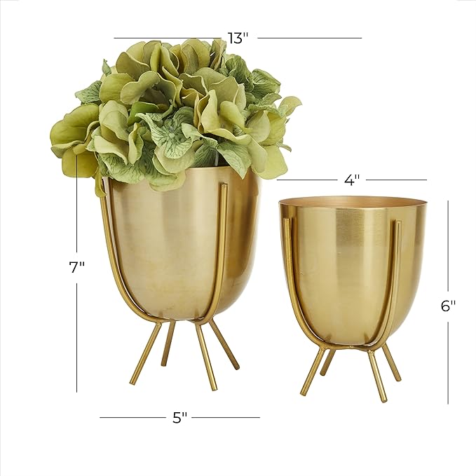 CosmoLiving by Cosmopolitan Metal Indoor Outdoor Planter Small Small Planter Pot with Removable Stand, Set of 2 Planters 6"H and 7"H (Accurate Dimension: 4.3" x 5.75" and 4.9" x 6.95"), Gold