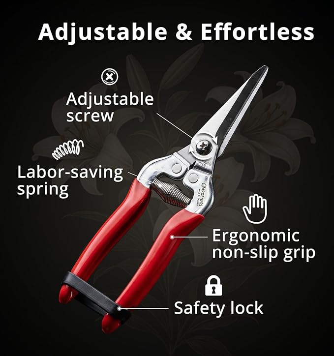 Gardeness 12PCS Pruning Shear Straight Pruning Snip with Stainless Steel Serrated Blade, Adjustable Joint Screw Micro Tip Garden Scissor for Arranging, Trimming, Harvesting Fruit, Vegetables