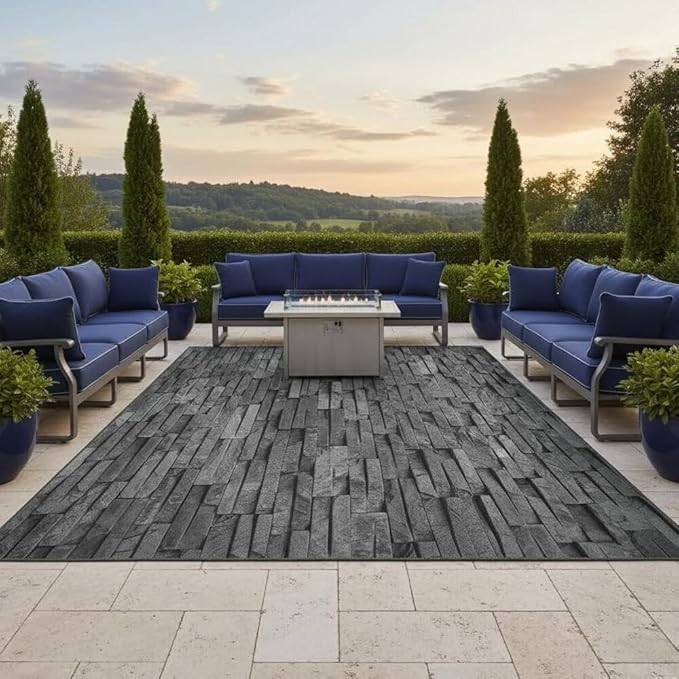 4x6 Outdoor Rug 3D Illusion Grey Brick Wall Pattern Modern Farmhouse Waterproof Area Rugs for Patios Deck Balcony Backyard Deck Garden Camping Pool Non Shedding Thin Deco Floorcover Carpet
