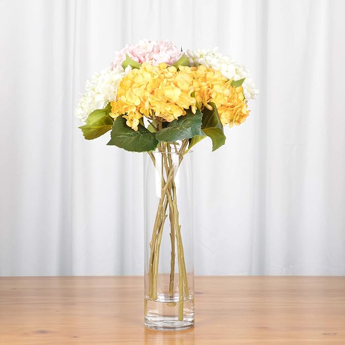 WGVI Quality Thick Weighted Tall Clear Cylinder Glass Vases, 4" W x 14" H, Flower Arrangement Floating Candle Holders Wedding Centerpieces Floral Container Home Decor, Bulk Wholesale, 6 Pcs