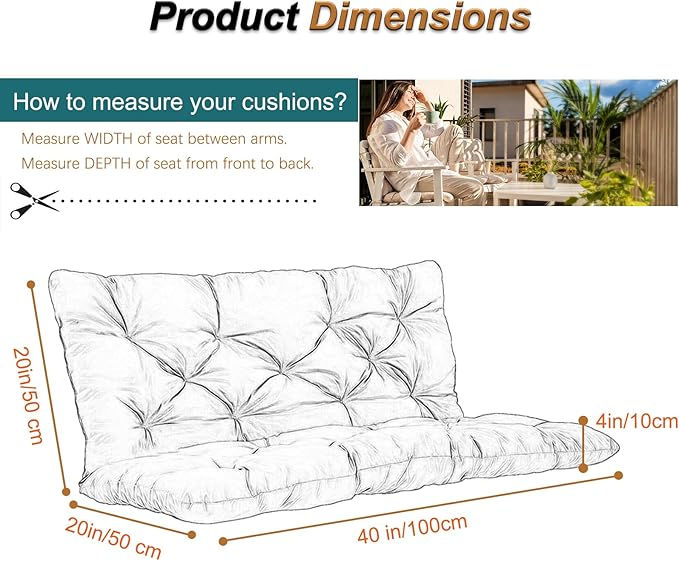 2-3 Seat Swing Replacement Cushion, Outdoor Bench Cushions with Backrest Thicken 4", Patio Furniture Garden Porch Loveseat Glider Pad Anti-Fading Waterproof (Lake Blue, 40x40in)