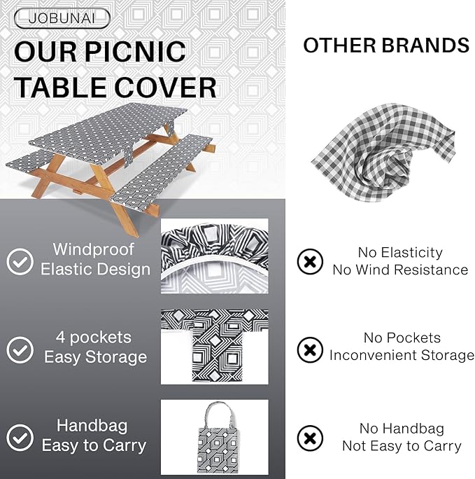 Picnic Table Cover with Bench Covers Elastic Waterproof Vinyl Tablecloth for 6 Foot Rectangle Tables Camping Rv Roadtrip Hiking Car Items for Tent Campers Gift for Teenage Boys Girls Sister