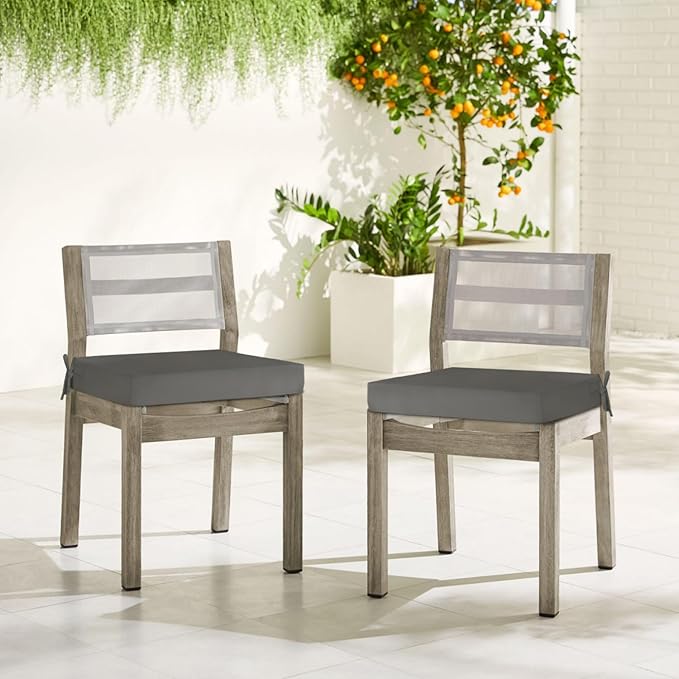 downluxe Waterproof Outdoor Chair Cushions for Patio Furniture, 22" x 22" x 3" Patio Chair Cushion with Non-Slip Ties & Portable Handle, Square Outdoor Cushion with Removable Cover, Dark Grey, 2 Pack