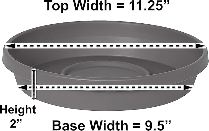 Bloem Terra Resin Saucer Tray: 9.25" Bottom Width - Charcoal - Matte, Durable, Ribbed Bottom, Indoor and Outdoor, Fits 12" Terra Pots