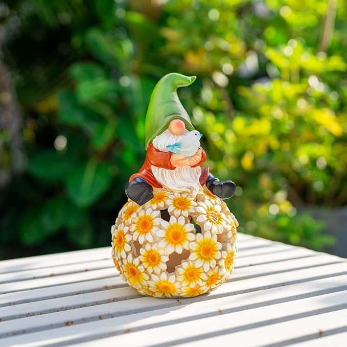 Solar Garden Gnome Statue Gnomes Statue with LED Lights Winter Ornaments Outdoor Yard Art Decorations for Home Patio Porch Lawn - Christmas Birthday Gifts for Mom Women