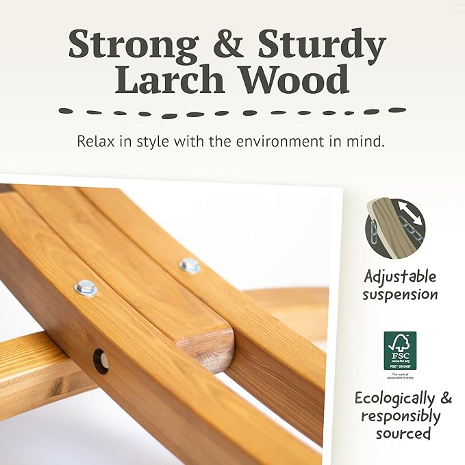 LA SIESTA® - Large Double Brisa Classic Hammock & Elipso Stand - Larch Wood Hammock Stand - Weather & Tear Resistant - Backyard Outdoor Hammock with Stand - 2-Person, Max 355 Lbs, Sea Salt