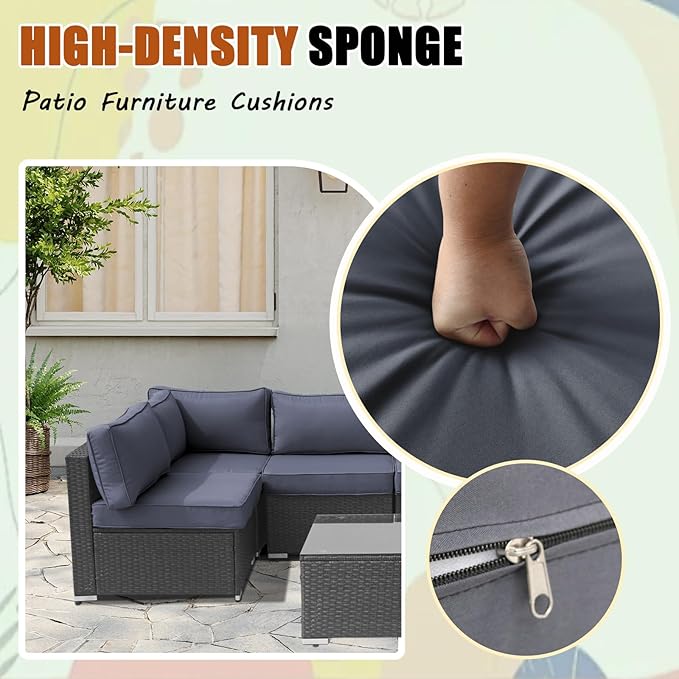 14Piece Outdoor Sofa Cushion Replacement Patio Furniture Waterproof Cushion with Zippers fit 6-Seat Outdoor Wicker Rattan Sectional Couch (Black Gray, 23.6"x23.6"x3.9")
