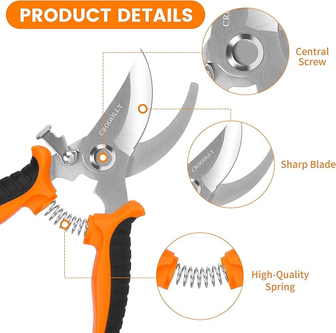 7.5" Gardening Pruning Shears, Soft Handle Pruning Shears, Garden Scissors, Plant Trimming Scissors, Bonsai Tools, Gardening Tools, for Plant, Flower, Tree - Orange
