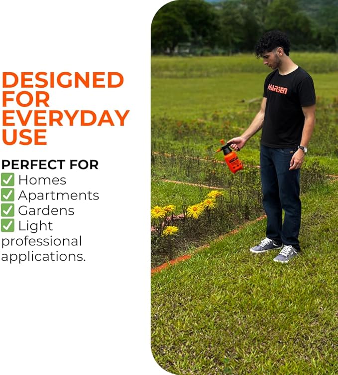 34oz (0.26 Gallon) Pump Sprayer, Handheld Garden Sprayer for Weeds, Plants, Lawn Care & Cleaning, Adjustable Pressure with Copper Nozzle